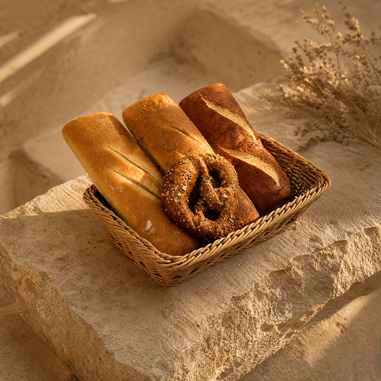 ein Brotkorb mit verschiedenen Produkten von imBrot. ein Brotkorb mit verschiedenen Produkten von imBrot.
